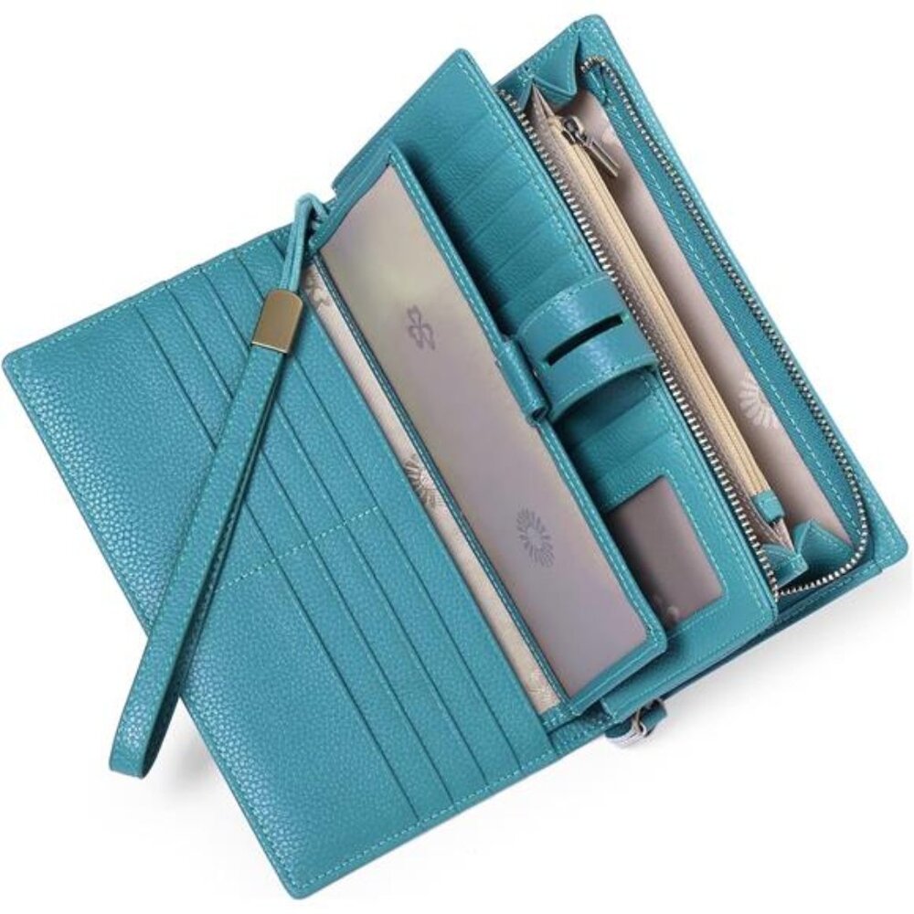 Wallet RFID Blocking Leather Wallets Credit Card Organizer with Checkbook Holder